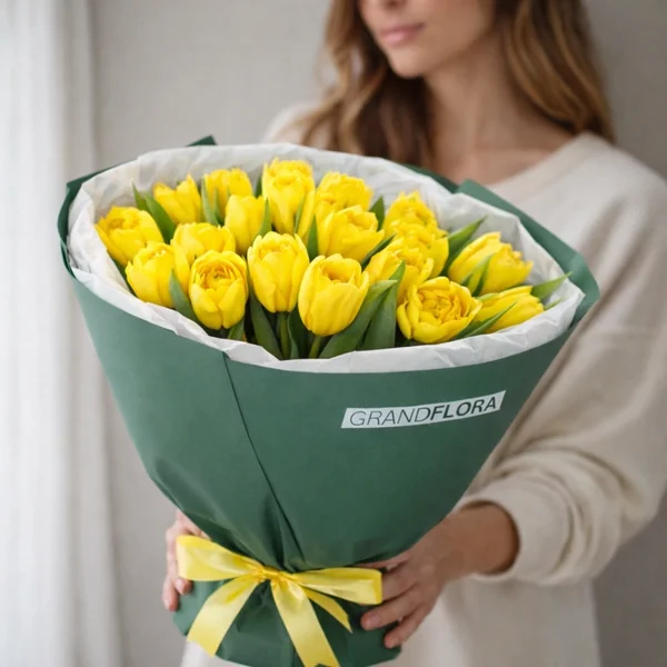 Солнечная весна - букет из желтых тюльпанов